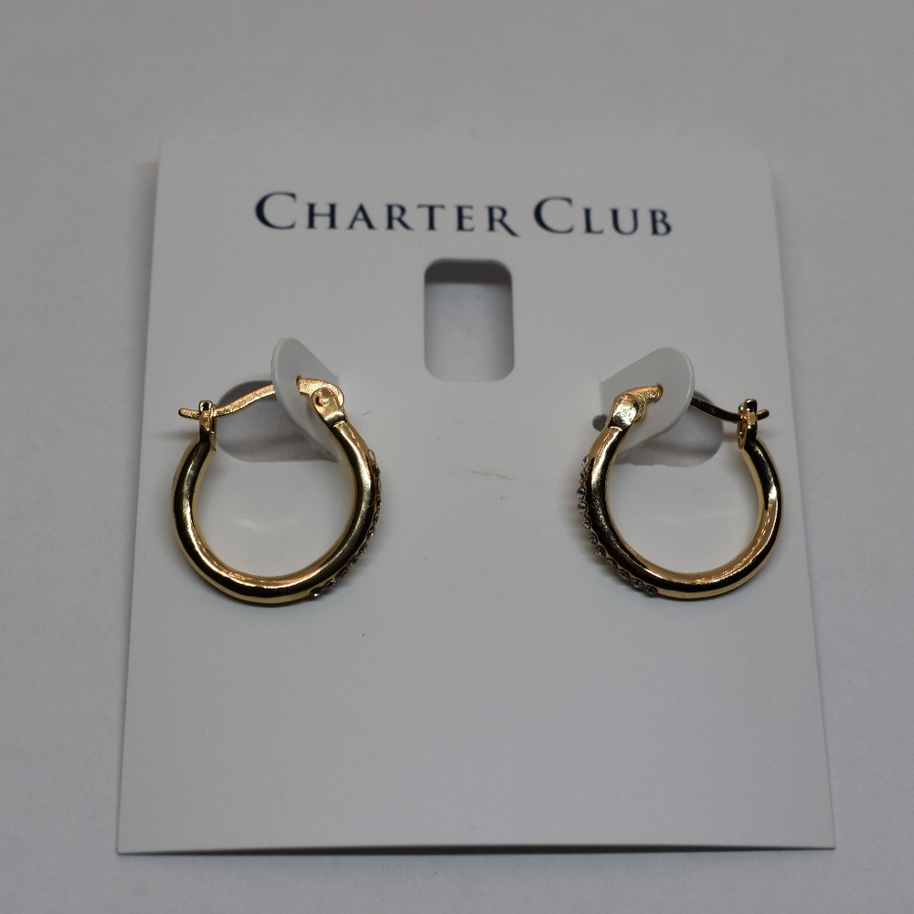 Charter Club  Gold Tone Small Pave Hoop Earrings